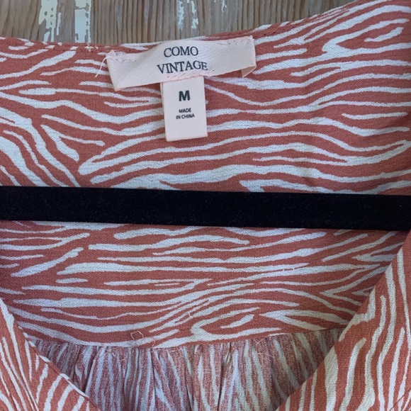 Burnt orange zebra patterned v neck button down - Picture 2 of 3